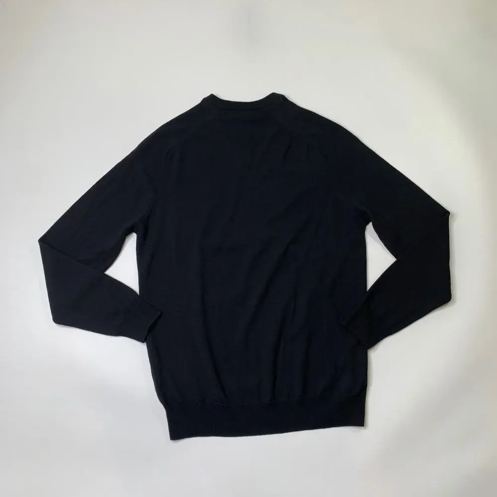 Lyle & Scott Sweater Mens S Small Black Merino Wool Knit V Neck Pullover Crew
